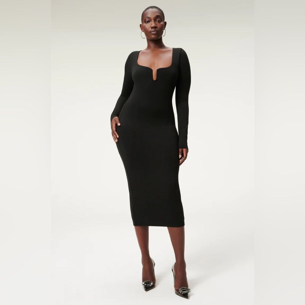 Good American U Ring Black Long Sleeve Midi Dress Size 2/Medium NWT